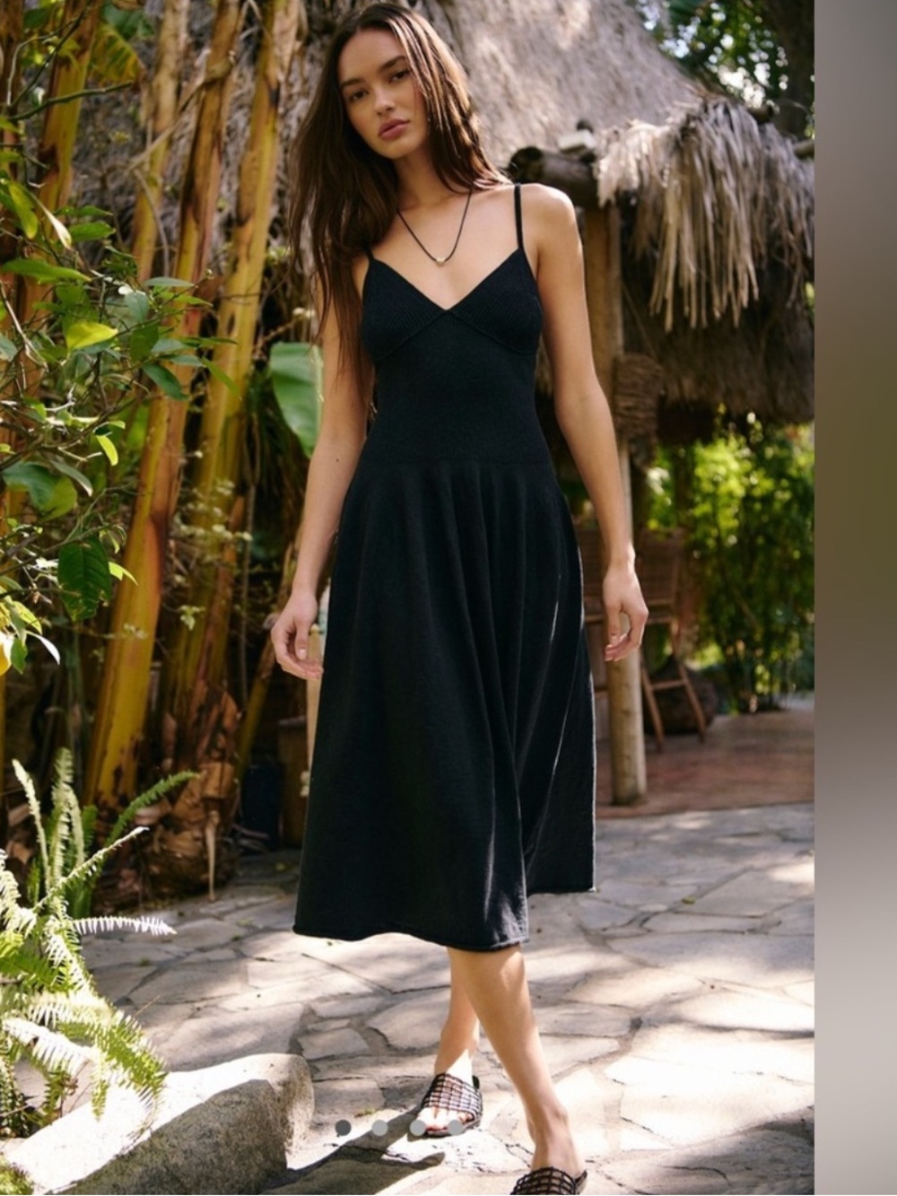 Free People Black Tula Sweater Spaghetti-Strap Midi Dress